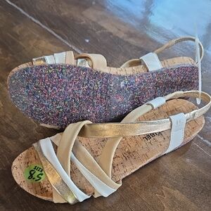 Josef Seibel Size 8.5 Women’s Cork Slingback Sandals White Gold Leather Sandals